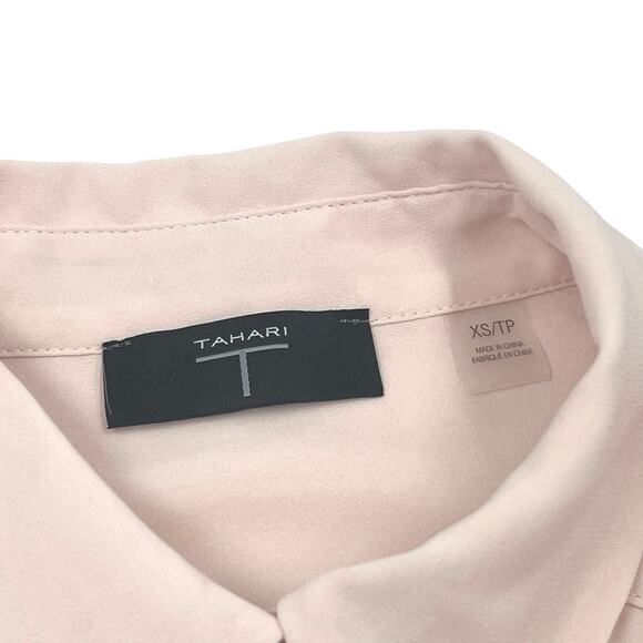 T Tahari Womens Blush Pink Pleated Balloon Sleeve Button Up Work Shirt Sz XS - Picture 9 of 13